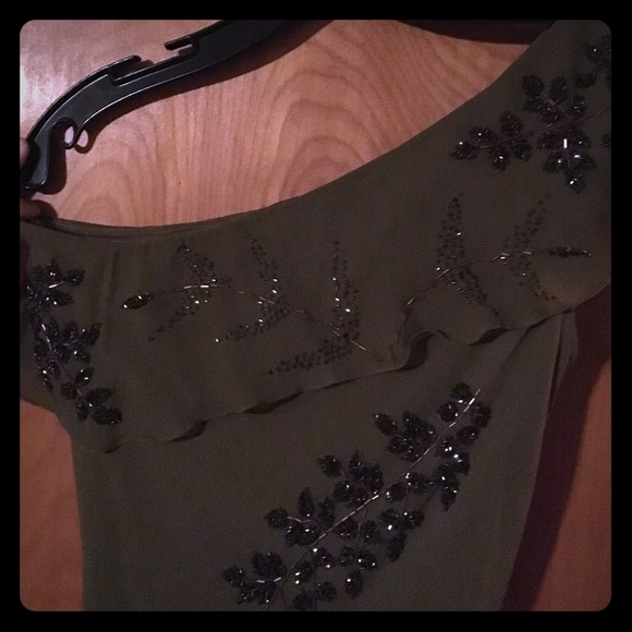 Amazing long beaded Sue Wong one shoulder dress