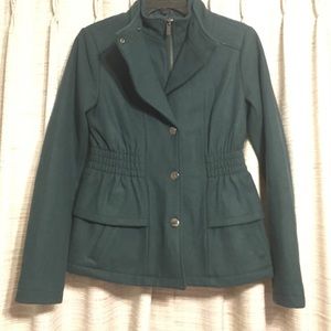 Peplum Banded-Collar Coat - Hunter Green