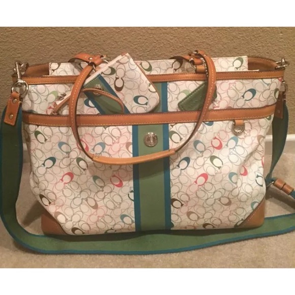 SOLD!!!COACH Heritage Stripe  XL Diaper Bag