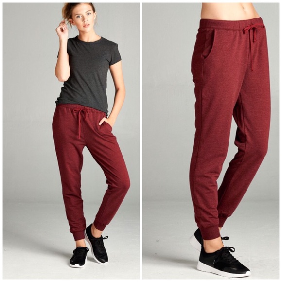 New Burgundy Stretch Jogger Pants - Picture 3 of 4