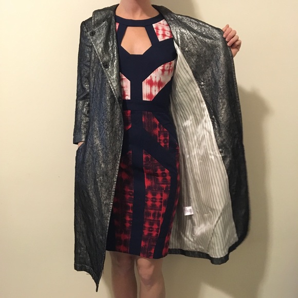 Gryphon Jackets & Blazers - GRYPHON Silver Metallic Midi Coat Jacket