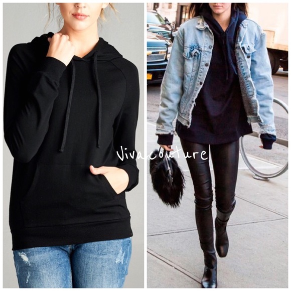 Vivacouture Sweaters - New Black French Terry Hoodie