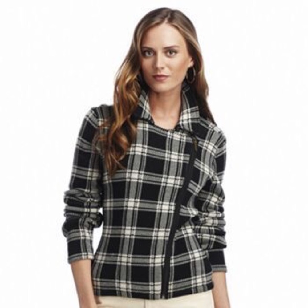 Chaps Plaid Knit Sweater Jacket