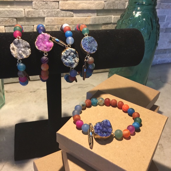 Brilliantly Colored Agate Beads and Druzy Charm - Picture 3 of 3