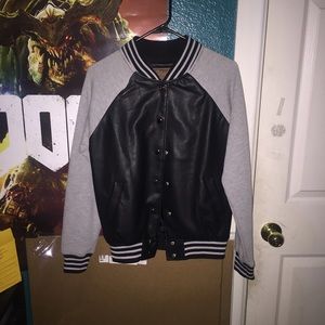 Grey and black pleather varsity jacket
