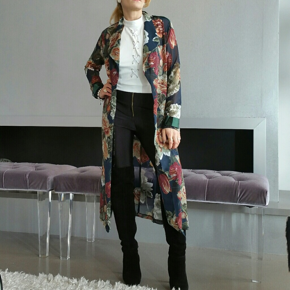 GREEN FLORAL PRINT DUSTER  NWT - Picture 3 of 4