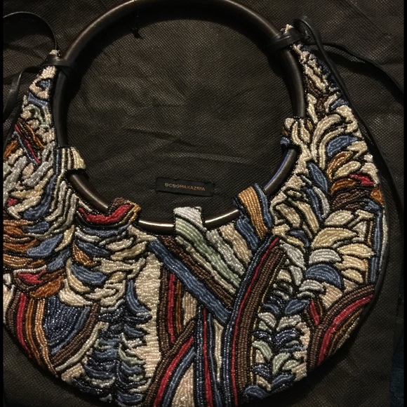 Round Handle BCBG MaxAzria Beaded Leather Handbag