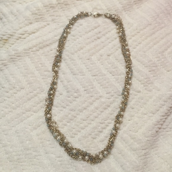 Gold, blue and pearl necklace