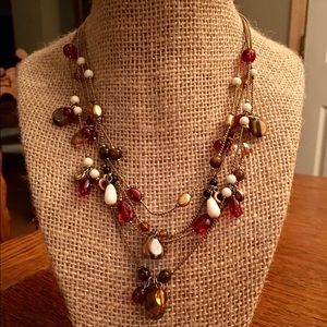 VINTAGE LIZ & CO AMBER TIGER EYE BEADED NECKLACE