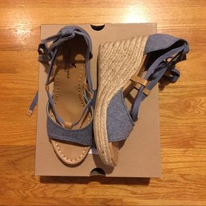 denim blue summer wedge sandals