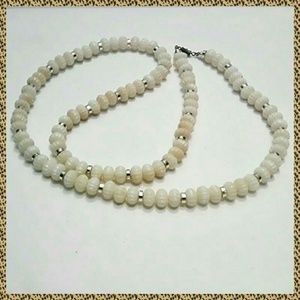 Vintage Retro Bone and Silver Beaded Necklace