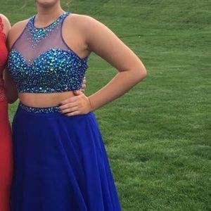 Two Piece Royal Blue Prom Dress