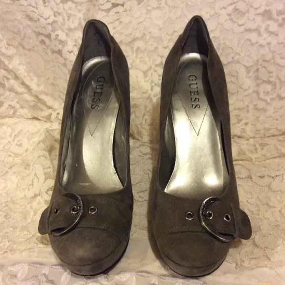 Grey Guess buckle heels