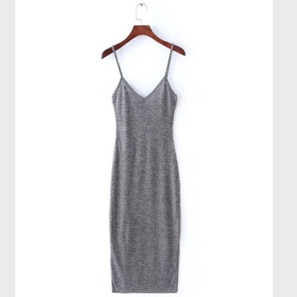 🎉SALE🎉 V-Neck Midi Stretch Rib Knit Dress - Picture 3 of 4