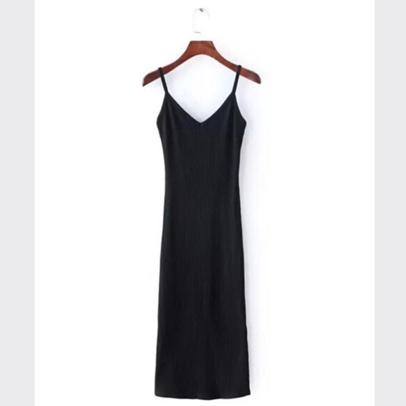 🎉SALE🎉 V-Neck Midi Stretch Rib Knit Dress - Picture 4 of 4