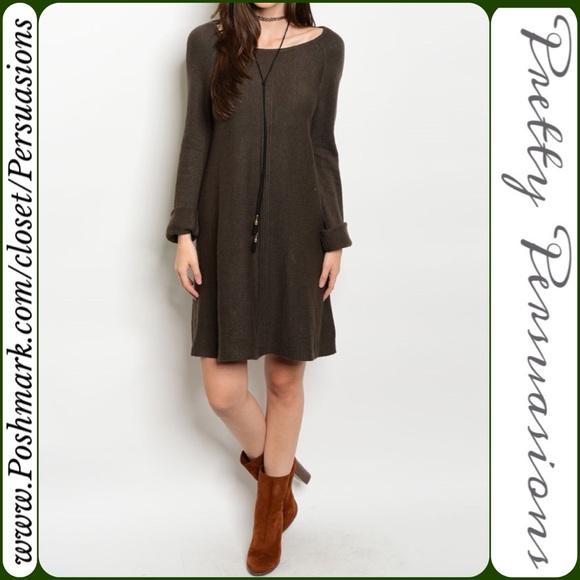Olive Long Sleeve Knit Sweater Dress - Picture 3 of 4