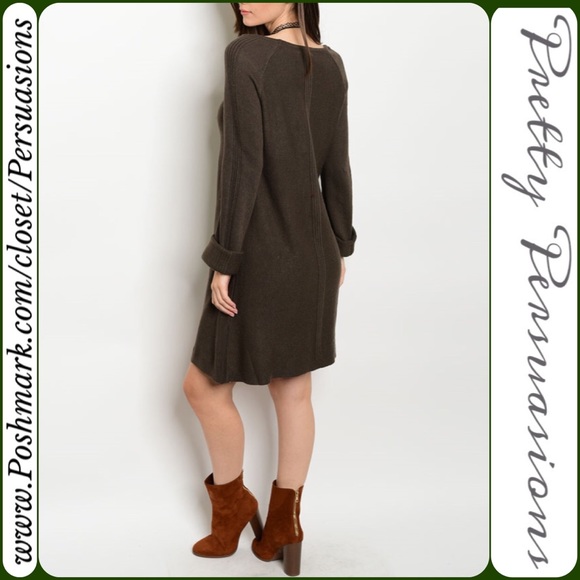 Olive Long Sleeve Knit Sweater Dress - Picture 4 of 4