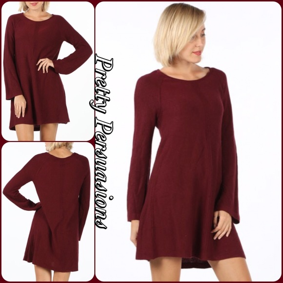 ❤️ SEE NEW LISTING ❤️ SOLD ❤️Burgundy Long Sleeve Knit Sweater Dress - Picture 3 of 4