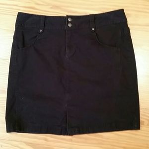 Columbia black denim, pencil skirt.