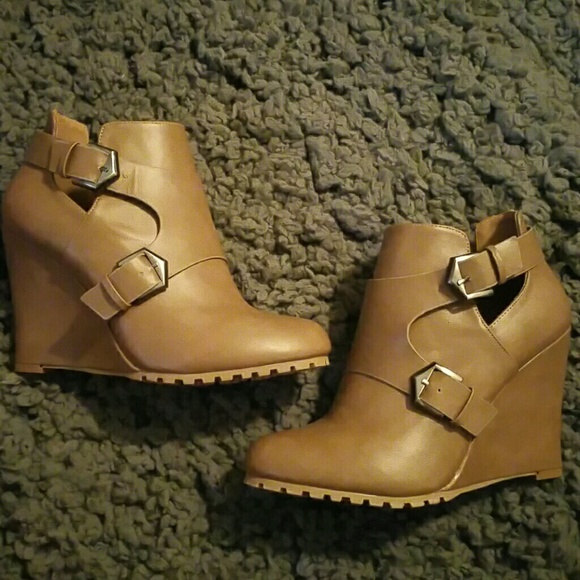 Tan Wedge Booties