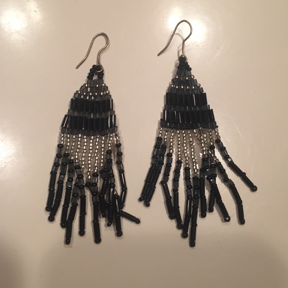 Black and Silver Bead Drop earrings