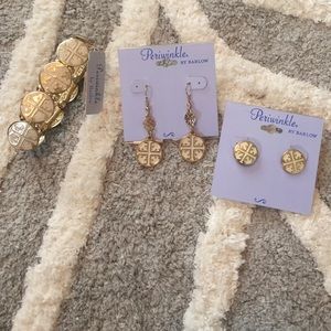 Set of 3 Gold and Ivory earrings & bracelet