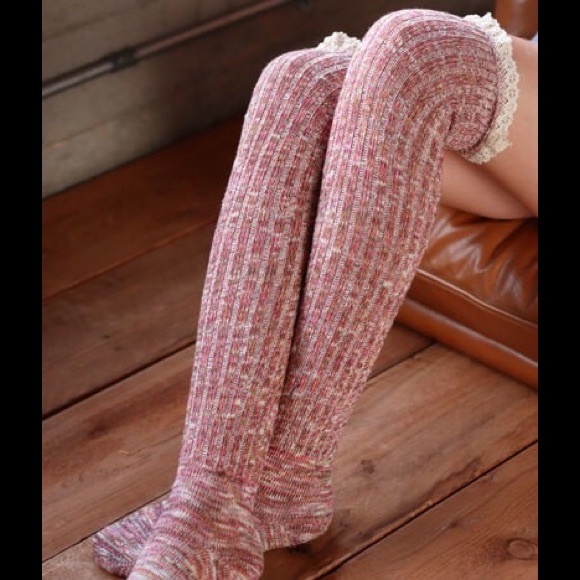 ‼️SOLD OUT ❗️❗️COZY OVER THE KNEE LACE TOP SOCKS - Picture 2 of 2