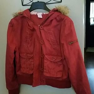 Girls coat with faux fur hood