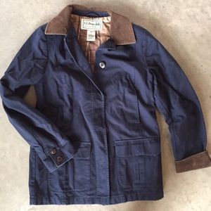 LL Bean women's flannel lined barn coat in navy