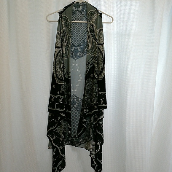 Long grey black paisley design sleeveless vest