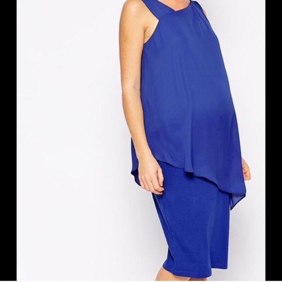 ASOS Blue Maternity Dress with Chiffon Overlay