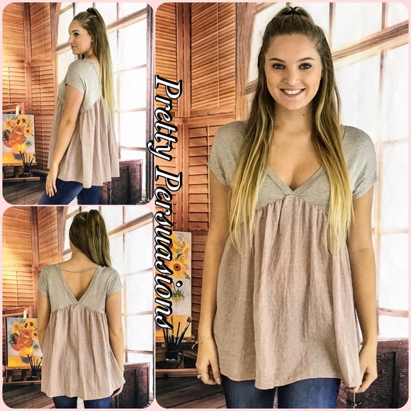 CLEARANCE‼️ NWT Dusty Pink & Taupe Babydoll Top - Picture 2 of 5