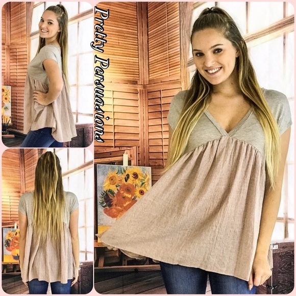 CLEARANCE‼️ NWT Dusty Pink & Taupe Babydoll Top - Picture 3 of 5