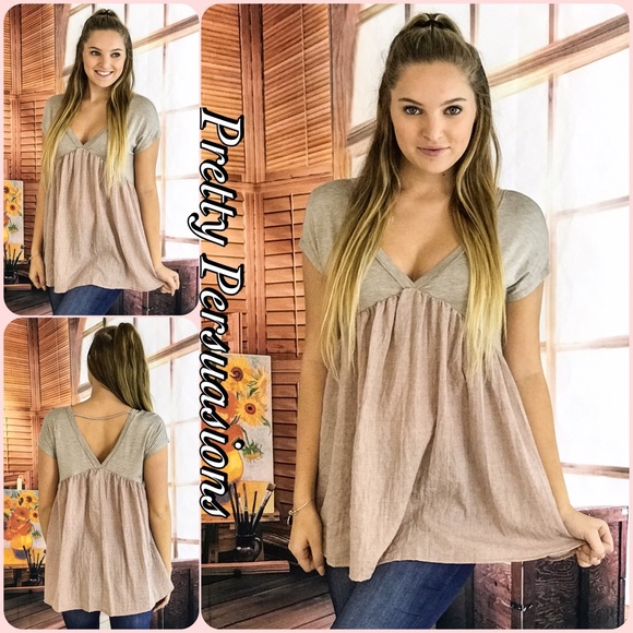 CLEARANCE‼️ NWT Dusty Pink & Taupe Babydoll Top - Picture 4 of 5