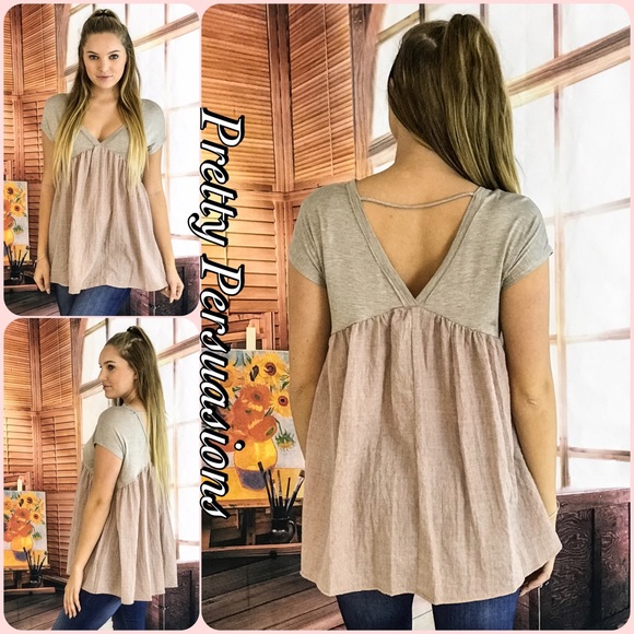 CLEARANCE‼️ NWT Dusty Pink & Taupe Babydoll Top - Picture 5 of 5