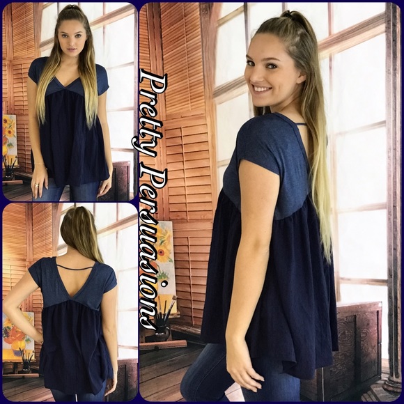 CLEARANCE‼️ NWT Denim Blue Babydoll Top - Picture 3 of 5