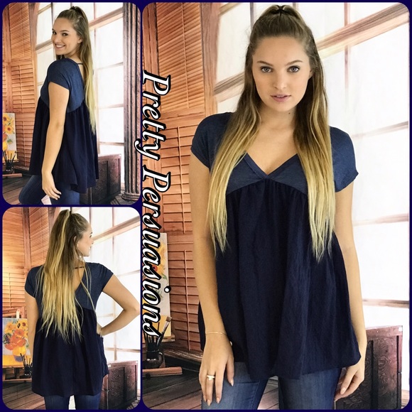CLEARANCE‼️ NWT Denim Blue Babydoll Top - Picture 2 of 5