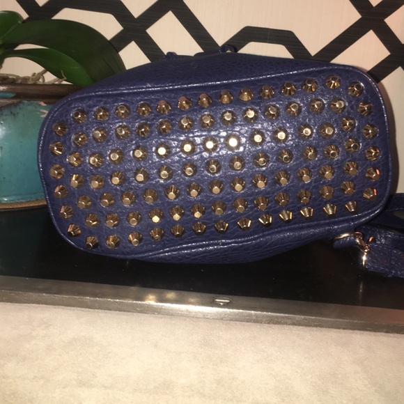 Navy backpack bucket bag with gold studding - Picture 2 of 4