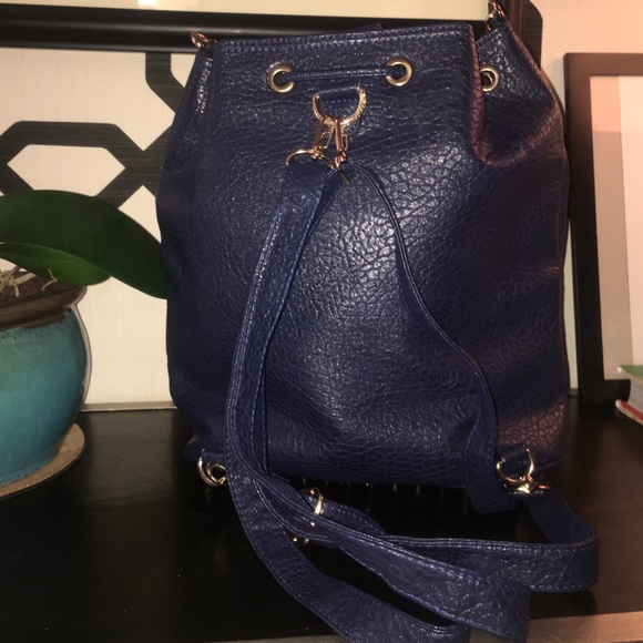 Navy backpack bucket bag with gold studding - Picture 3 of 4