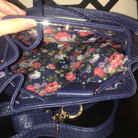 Navy backpack bucket bag with gold studding - Picture 4 of 4