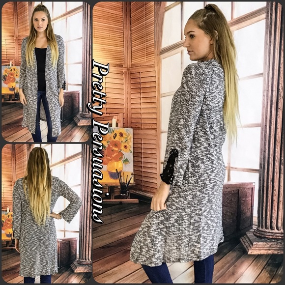 NWT Black Slub Knit Crochet Cuff Long Cardigan - Picture 6 of 8