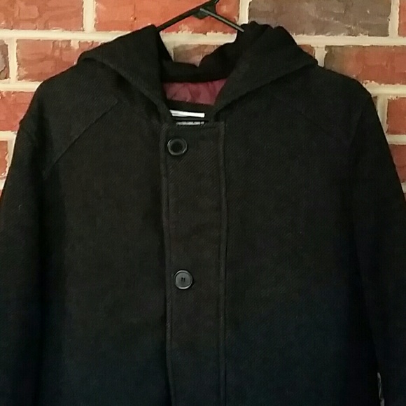 Dark Grey men's wool hooded overcoat