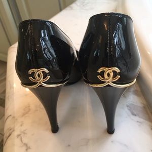 Chanel Black Patent Open Toe pumps