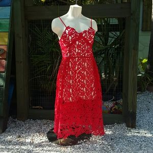 Red,  lace/doily, sundress