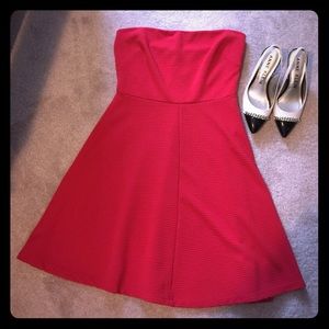 Red Strapless A-Line Dress