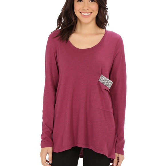 Allen Allen burgundy long sleeve pocket blouse