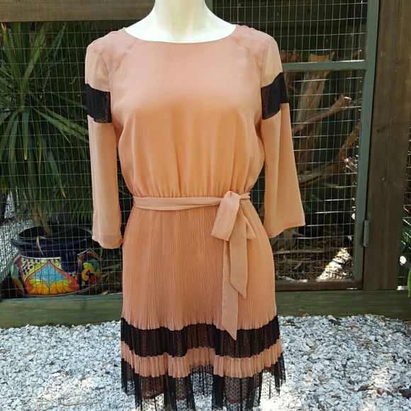 Peach and black lace baby doll dress