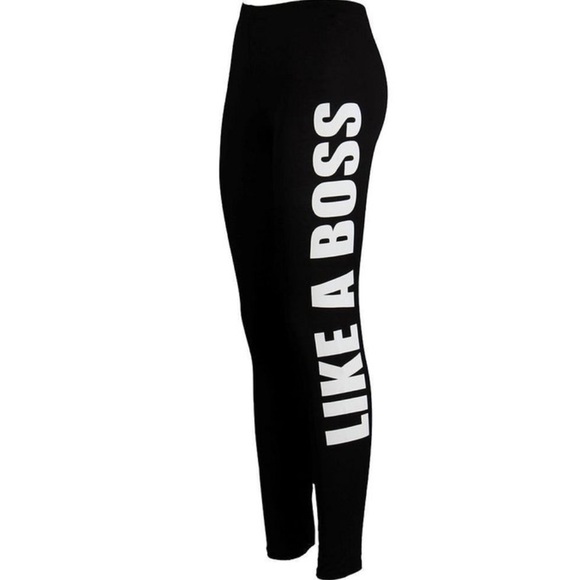 Black "LIKE A BOSS" workout leggings