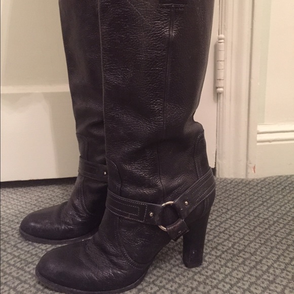 Black calf length Buckled moto boot - Picture 2 of 4