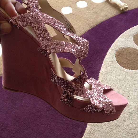 Pink Glitter Suede Wedges